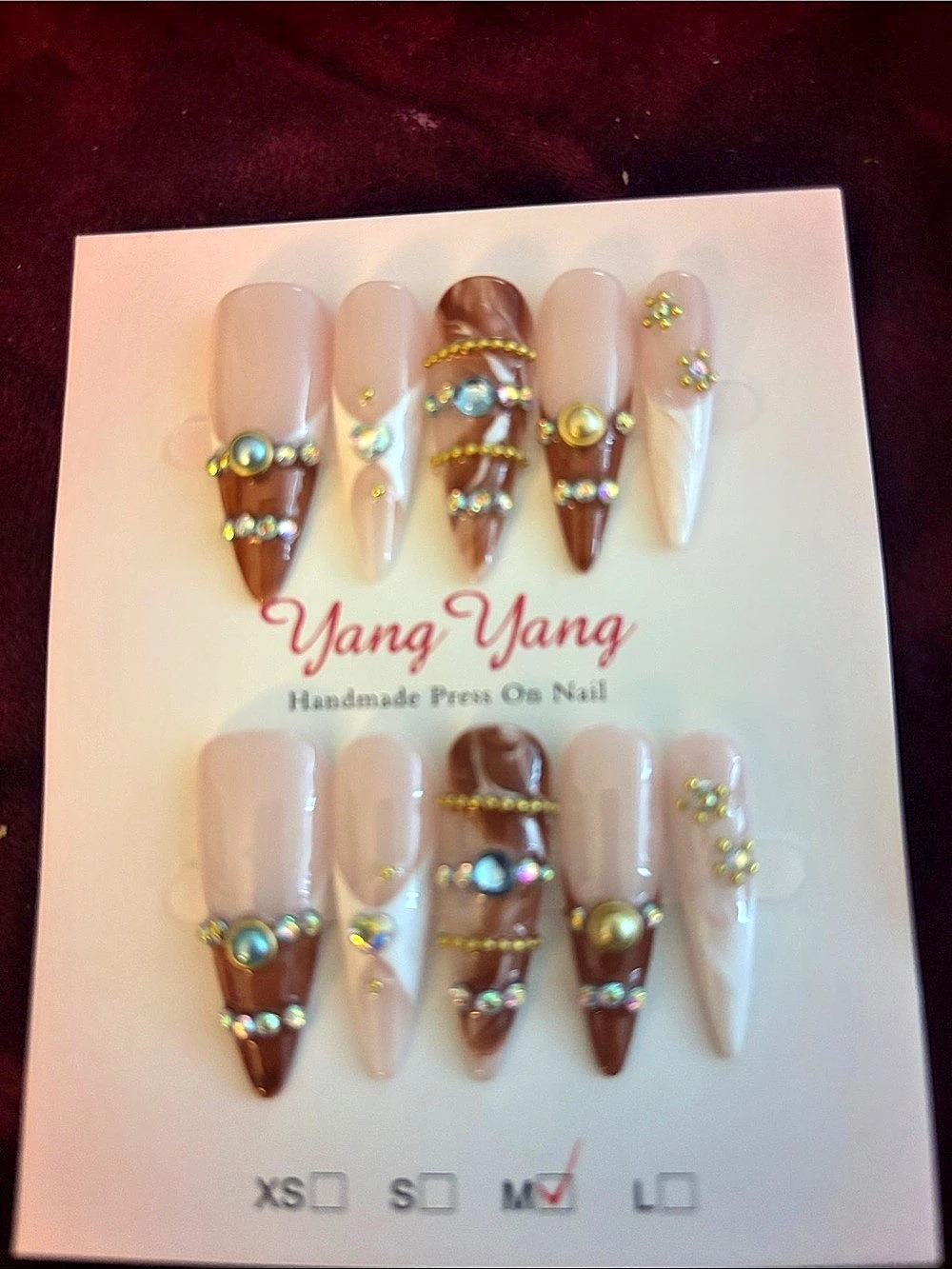 Yang Yana Handmade Press On Nail Nails Brown & White Medium